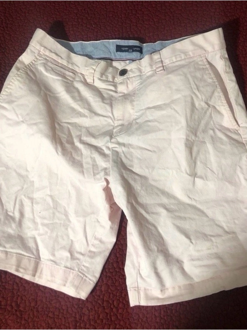 Tommy Hilfiger Men's 33 Pink Cotton Chino Shorts Flat Front Zip Pockets Logo